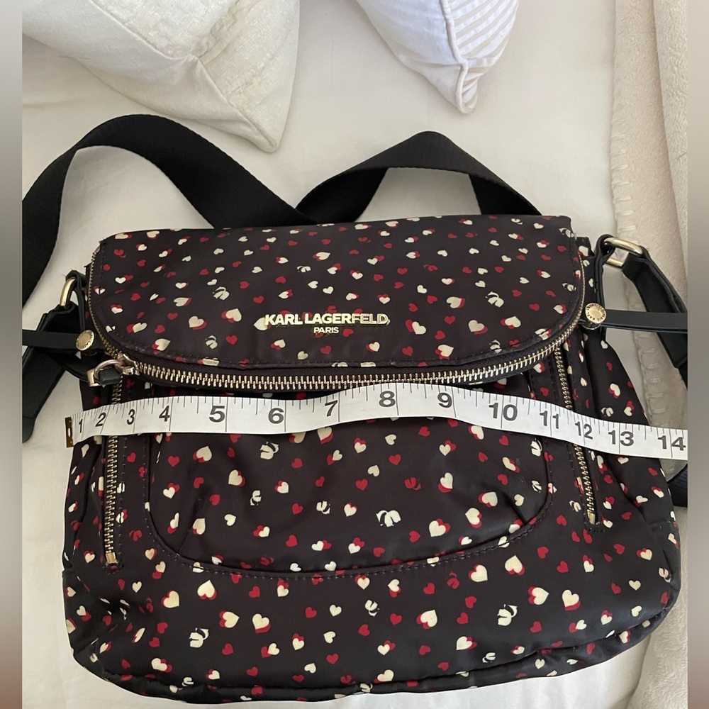 Karl Lagerfeld Paris Cara Black Crossbody Bag with Red and White Hearts - Picture 7 of 10